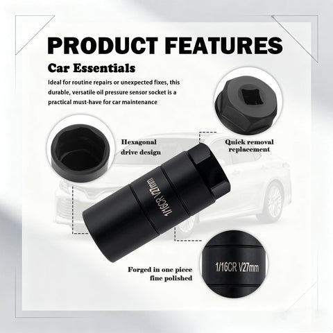 Beefy One And One Sixteenth Inch Oil Pressure Sensor Socket For Three Eighths Inch Drive And One And One Eighth Inch Hex Wrench Drive Heavy Duty Chrome Moly Steel Universal Oil Pressure Switch Socket For Quick Dismantling And Easy Installation features diagram with car