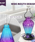 Outdoor Hummingbird Nectar Feeder 25 Oz with Perch and 5 Flower Ports, Easy Fill Design, Diamond Purple Finish