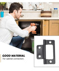 Concealed Rotating Door Hinges 12 Piece Set Black Mini Hinges for cabinet installation, man using drill for fitting hinge