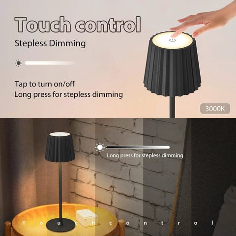 2 Pack Rechargeable Cordless Table Lamps With 3000K Dimmable Warm Light showing touch control and dimming feature
