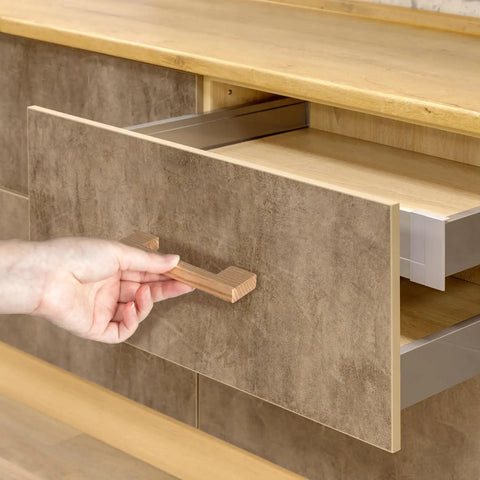 Hand installing Two Pack Beech Wood Cabinet Handles For Cabinet Cupboard Door Drawer Dresser Solid Wood Pulls With Natural Wood Grain Simple Modern Style 192mm Length Easy To Install Beefy Beech Hardware on drawer.