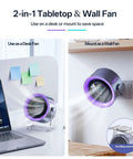 USB Desk Fan For Bedroom And Office With 100 Speed Digital Display, ultra quiet portable fan mounted on wall and desk view