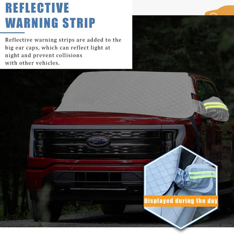 Magnetic Windshield Snow And Ice Cover With Side Mirror Hooks, Foldable Sun Shade for Large SUVs Trucks and MPVs, Silver 65x49 Inches