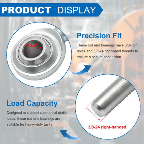 Two Pack Rod End Bearings With Three Eighths Inch Bore And Right Hand Thread, Jam Nuts Included, 3/8 bore and 3/8-24 RH thread