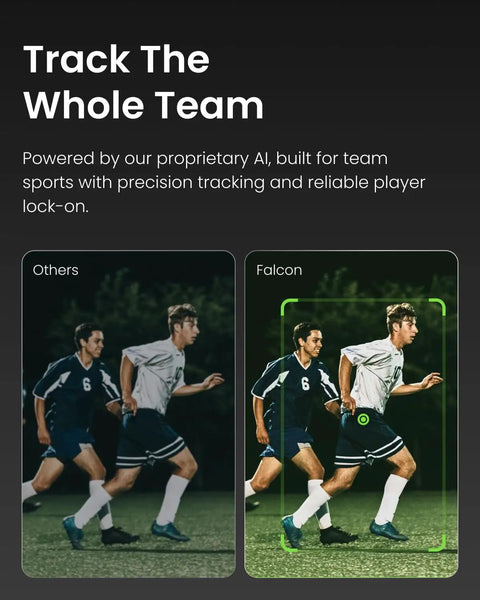 Soccer players tracked using Falcon All-In-One AI Action Camera Pro-Grade Game-Ready 4K Auto Tracking For Soccer, Basketball And Football.