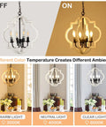Farmhouse 4 Light Rustic Wood Chandelier Pendant Light for Dining Room Foyer and Kitchen showing color temperature options