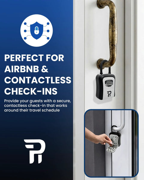 Outdoor Key Lock Box With Four Digit Code For Outside Use Heavy Duty Weatherproof Metal Safe For Keys Large Six Point Seven Inch Lockbox Dual Pack Portable Outdoor Key Storage For Home And Realtor Pros hanging on door handle.