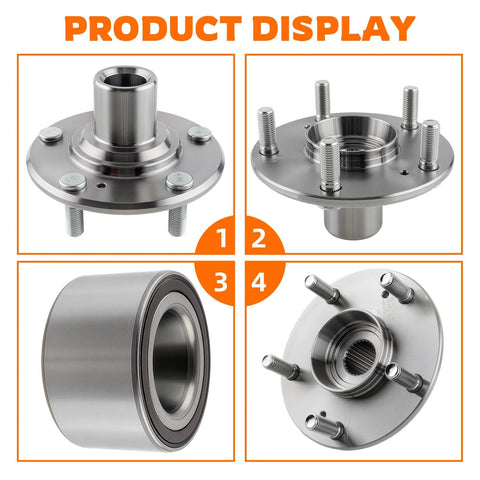 Front Left And Right Wheel Bearing And Hub Assembly For Honda Civic 2006 2007 2008 2009 2010 2011 1.8L 1.3L L4 Replace 44600-SMG-G00 OE Style Fit Durable Bearings Easy Install Complete Hub Assembly product display with front and side views.