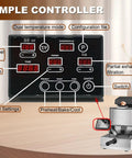 Control panel of Top Shelf Home Coffee Bean Roaster Using Direct Fire Heat with temperature settings and timer display.