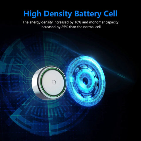 Heavy Duty Lr44 Button Coin Cell Batteries Ag13 Sr44 357 A76 1.5V Alkaline Power Packs 24 Count in a high-tech blue background.