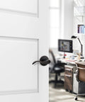 Entry Lever Door Handle With Lock And Two Keys For Office Or Front Door In Iron Black Finish Reversible For Right Or Left Doors