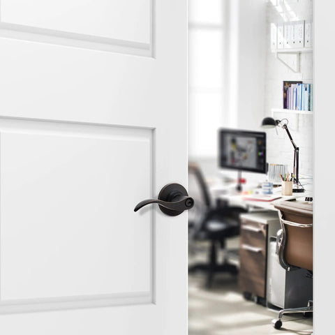 Entry Lever Door Handle With Lock And Two Keys For Office Or Front Door In Iron Black Finish Reversible For Right Or Left Doors