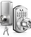 Heavy Build Satin Nickel Keypad Door Knob Lock Keyless Entry Handle with numeric keypad for secure password access.