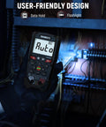 KM200P Digital Multimeter With All Button Operation used in dimly lit electrical panel with flashlight feature