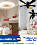 Comparison between 22 Inch Ceiling Fan With Light and traditional blades, highlighting safety for low ceilings and children's rooms