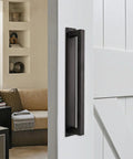 Rustic 12 Inch Barn Door Handle, Heavy Duty Matte Black Square Door Pull With Long Flush Base For Sliding Barn Doors