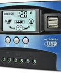 60A MPPT Solar Charge Controller 12V 24V auto sensing regulator with dual USB ports, LCD display, blue casing