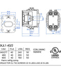 Technical diagram showing dimensions for 1 Pc HVAC Contactor 24V Coil 2 Pole 40 Amp Drop In Replacement For Furnace And AC System