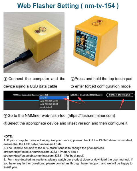 Upgraded All-In-One Bitcoin Miner And Smart Crypto Clock with 1.54 inch display and USB connection in web flasher setting