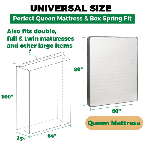 Mattress Bags For Moving And Storage Heavy Duty 4 Mil Reusable Waterproof Mattress Cover Protector Clear 100 By 64 By 15 Inches For Queen Beds Stays Dry Dust Free Easy Seal With Tape Strips diagram and dimensions.