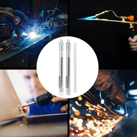 Heavy Duty Professional Grade Round Soapstone Pencils With Secure Grip Holder And Full Refill Pack For Welding Metal Shop Fabrication Textile Marking Built Tough No Sweat Layout Chalk Tools in use during metalwork.