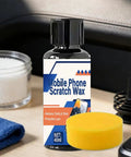 Scratch Be Gone Quick Fix Screen Scratch Remover Kit with sponge and polishing cream for phones, watches, and laptops, restores clarity.