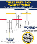 Three Pack Hydraulic Seal Installation Tools Kit For Cylinder Piston Repair And U-Cup Rod Seals Pro Grade Upgraded Seal Twistor Install Tool Set With Three Sizes For Quick Easy In-Cylinder Install, showing three tools with colored slip-resistant handles and premium steel construction.