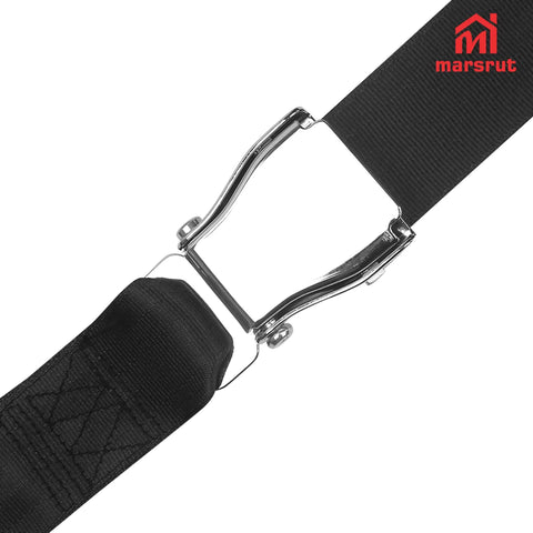 Close-up of Universal Belt Squat Collar For Nordic Hamstring Curl On Bench, featuring a 5.6 ft black buckle strap for seat workouts.