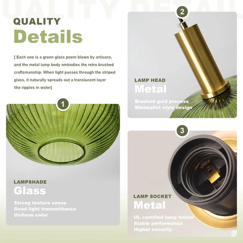 Green Glass Plug In Pendant Light With Retro Chic Mid Century Modern Vibe Brushed Gold Accents 1 Light Lantern Shade Indoor Ceiling Hanging Chandelier For Living Room Bedside Or Over Table
