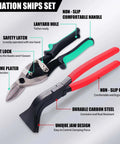 Beast Workhorse Heavy Duty 6 Piece Sheet Metal Tools Set with aviation snips and seamer, black and red handles, safety latch