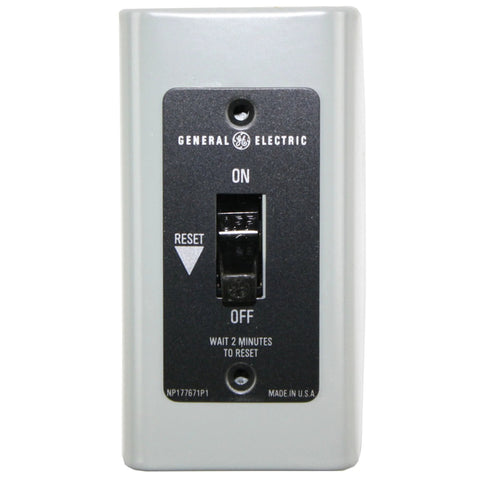 General Electric CR101Y1 manual motor starter front view in gray enclosure with ON/OFF switch