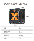 Compressor details for Compact 1L Scuba Tank For Shallow Dives Under 16 Feet DOT Certified Cylinder Kit, dimensions shown