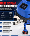 Powerful Cordless Cable Cutter With LED Display And Battery Power, a blue handheld cutter with smart display and battery pack