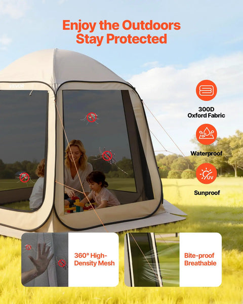 Pop Up Screen House Tent For Four To Eight People 10 By 9.2 Feet Portable Gazebo with mesh netting sides for outdoor activities