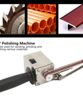Heavy Duty Mini Belt Sander Workhorse Packing 150 Watt Brass Core Motor And Quick Shift Speed Dial, showing grinding function.
