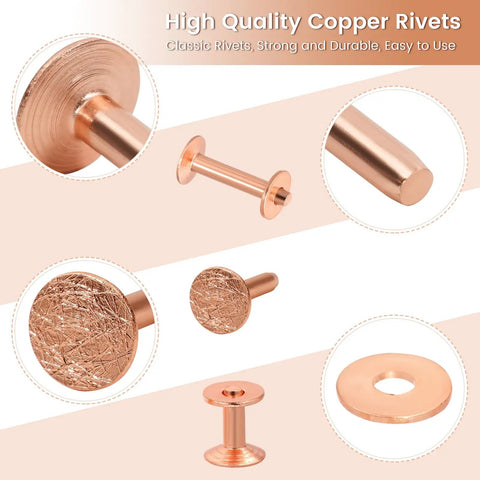 Copper Rivets And Burrs Kit For Leather Working 116 Pcs With Size 9 And Size 12 Burrs and Rivet Setter Tool