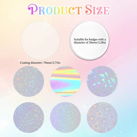 160 Pcs Colorful Holographic Badge Film For Button Makers 58mm Two And A Quarter Inch Glittery Protective Films