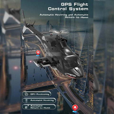 Indoor RC Copter For Adults With GPS 2.4GHz 9CH Flybarless Stability 6G And 3D Stunt Modes Dope LED Lights, GPS control shown