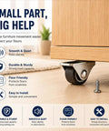 Mini Fixed Caster Wheels Set For Small Furniture And Appliances; non swivel rubber casters under furniture with screw visible
