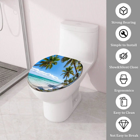 Upgrade Your Bathroom Game Zero Sweat Install With This Durable Resin Toilet Seat Cover Sporting A Tropical Thatched Umbrella Motif.