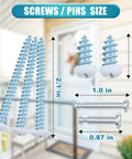 Image showing screws and pins from Storm Door Closer Kit With Brackets And Screws For Andersen Emco Larson Pella 40201 White Replacement Parts For Screen Doors, Easy Install Hardware, Adjustable And Durable, including measurements for size reference.