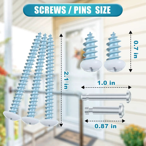 Image showing screws and pins from Storm Door Closer Kit With Brackets And Screws For Andersen Emco Larson Pella 40201 White Replacement Parts For Screen Doors, Easy Install Hardware, Adjustable And Durable, including measurements for size reference.