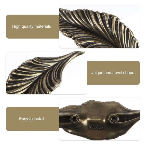 Close-up of Antique Zinc Alloy Leaf Cabinet Handle Set with detailed leaf design and texture, showing high-quality vintage style