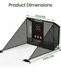 10x7Ft Golf Practice Net With Target Mat For Backyard Driving And Chipping Training, frame and target dimensions shown