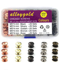 Snag This Legit Chicago Screw Hardware Pack Featuring Heavy Duty M5 By Four Millimeter Pillars With Matching Caps In Five Crisp Metallic Shades, assorted screws in shades.