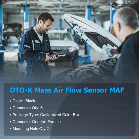 OTO-K Mass Air Flow Sensor MAF black, 5-pin female connector, 2 mounting holes for Honda and Acura engines
