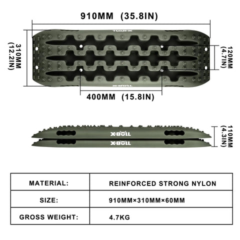 Recovery Traction Tracks Tire Ladder For Off Road Sand Snow Mud 4WD Olive, size 910mm x 310mm, reinforced nylon material