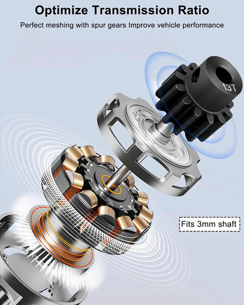 RC pinion gears, two pieces, 13T, 32P, hardened steel for 3mm shafts; fits Traxxas RC cars.