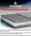 Heavy Duty Deep Penetrating Concrete Sealer Shuts Out Basement Damp And Blocks Foundation Vapor While Tightening Grungy Masonry For A Solid Reliable Guard Handling Daily Stress Five Gallon shown on a concrete surface with clear visual benefits.