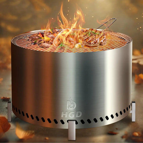 Smokeless 28 Inch Fire Pit With Stand And Grill Rack For Backyard Fun Large Stainless Steel Wood Burning Outdoor Stove